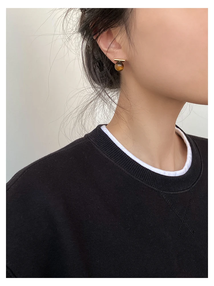 Design Sense Tigerauge Stein Runde Perlen Minimalistische Ohrringe 2025, neuer Schmuck Weihnachten für Damenmode-Ohr-Accessoires – Detail 10