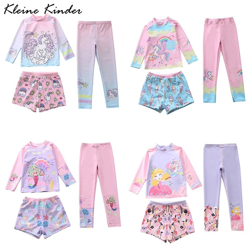 여아용 쓰리피스 유니콘 수영복, UV 보호 수영복, 여름 해변 선슈트, 서핑웨어 