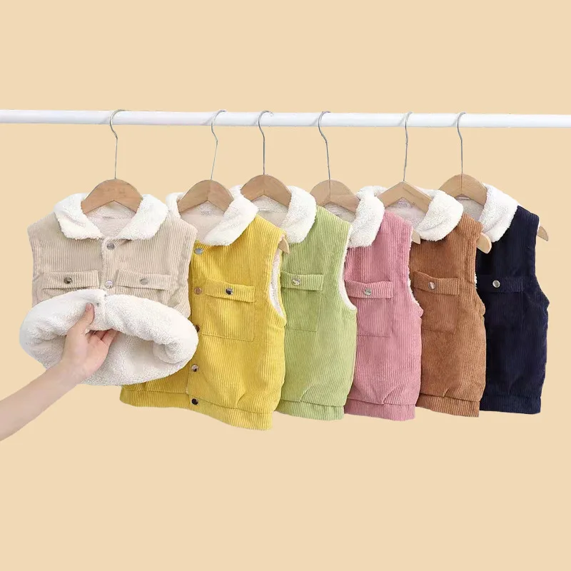 

Baby children wears outside ma3 jia3 autumn autumn/winter corduroy vest private add wool western style lapel fashion waistcoat