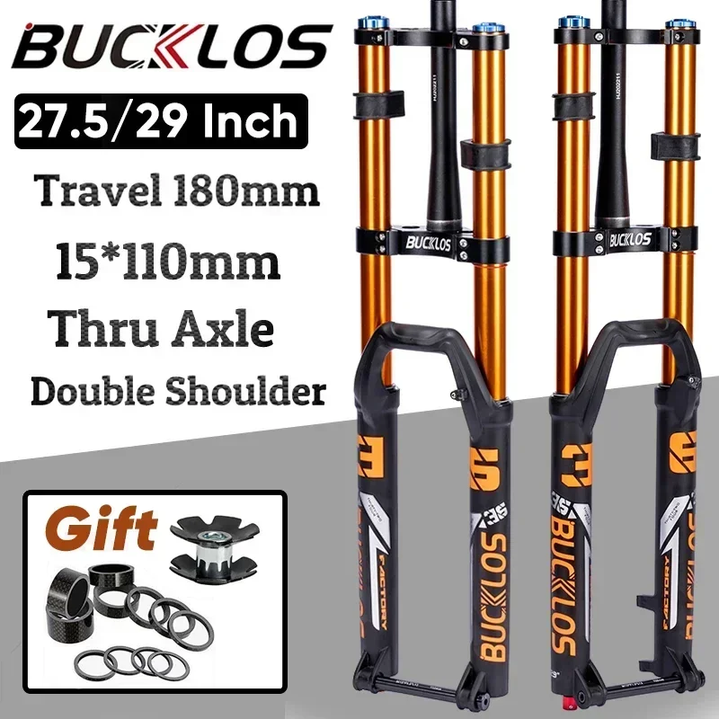 

BUCKLOS 29Inch Downhill Bike Suspension Fork Dual Crown Travel 180mm MTB Air Fork Disc Brake 15*110mm Boost Bicycle Fork E-bike