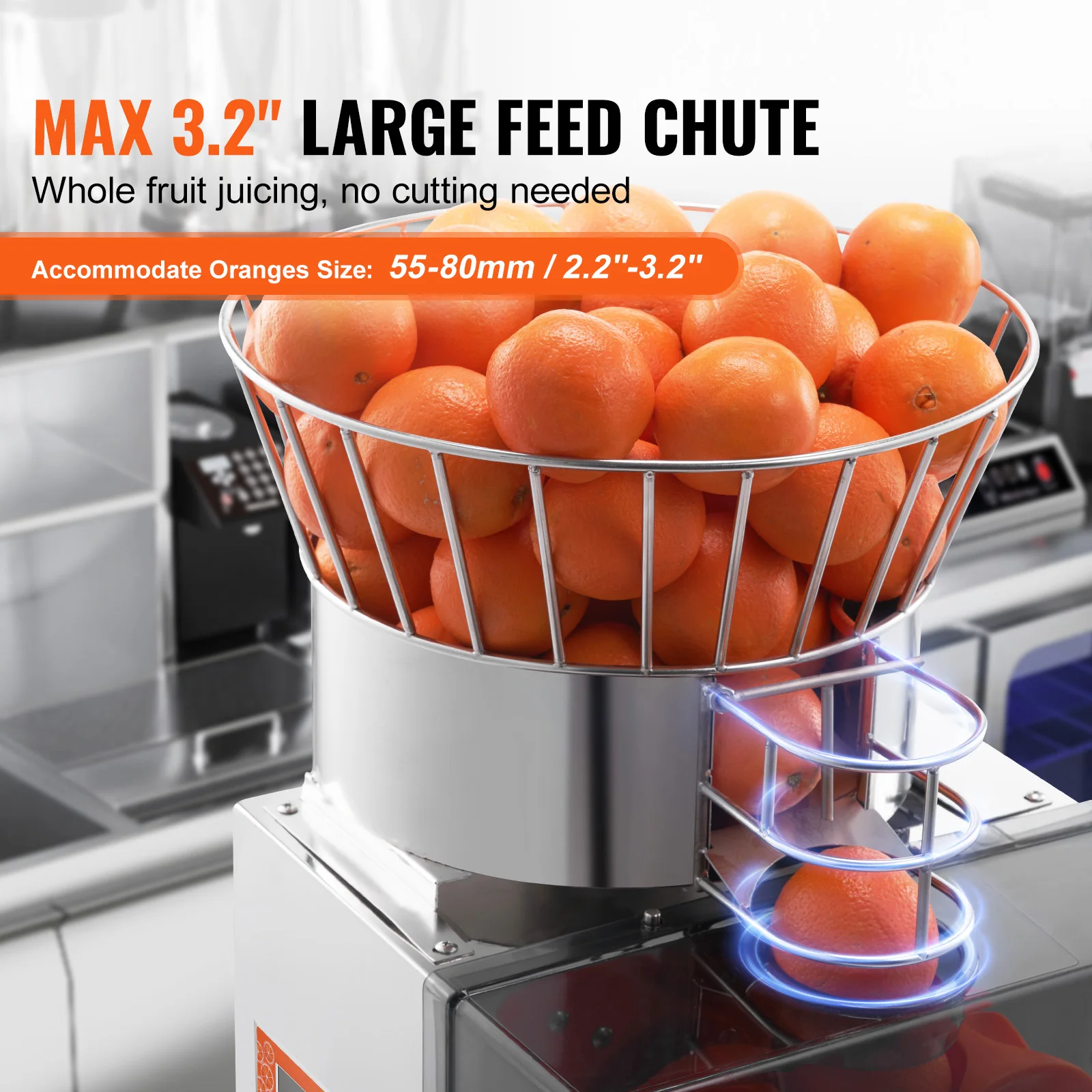 VEVOR Commercial Orange Juicer, 120W Automatic Feeding Juice Extractor w/Water Tap, tainless Steel Juicer Machine 25 Oranges/Min 3