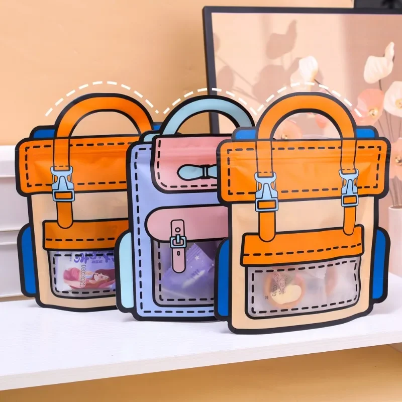 Sealed Bags Cartoon Schoolbag Shape Candy Snack Plastic Packaging Self-lock Zipper 20/5PCS party gift bags