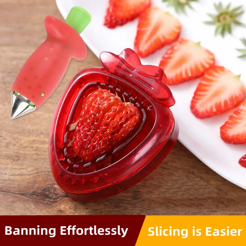 Strawberry Slicer Corer Strawberries Huller Leaf Stem Remover Fruits Cleaning and Cutting Gadget Kitchen Aliquot Cutter Tools