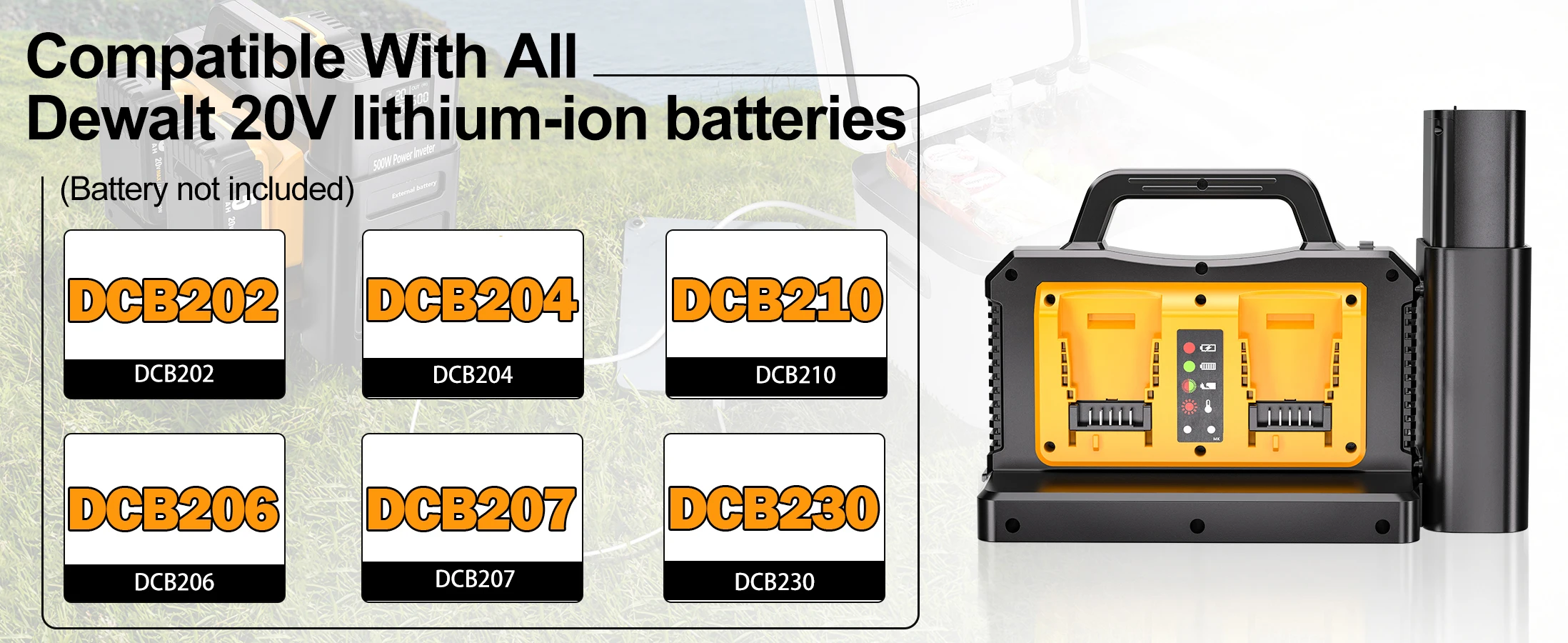 500W Pure Sine Wave Power Inverter 2 in 1 Battery Charger for DeWalt 20V Battery