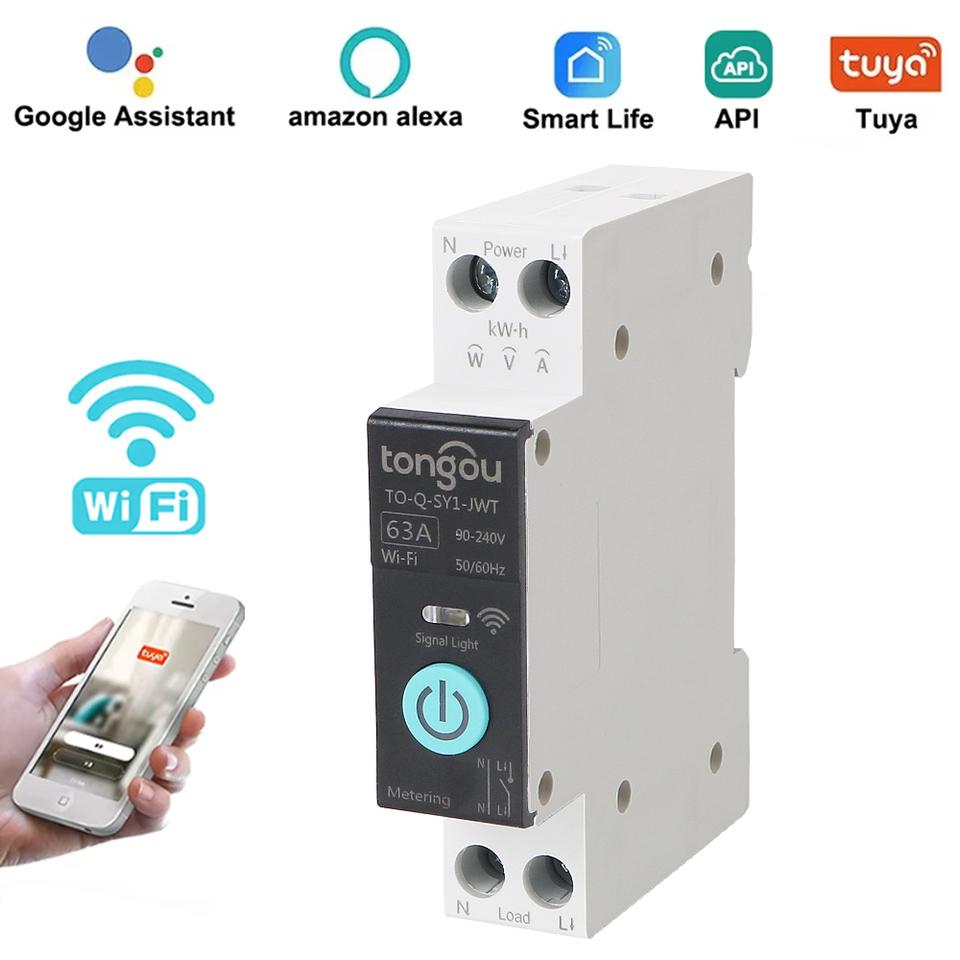 Wifi Smart Circuit Breaker Switch Timer Module 63A Home Accessories 1P SmartLife App Support Home Voice Control
