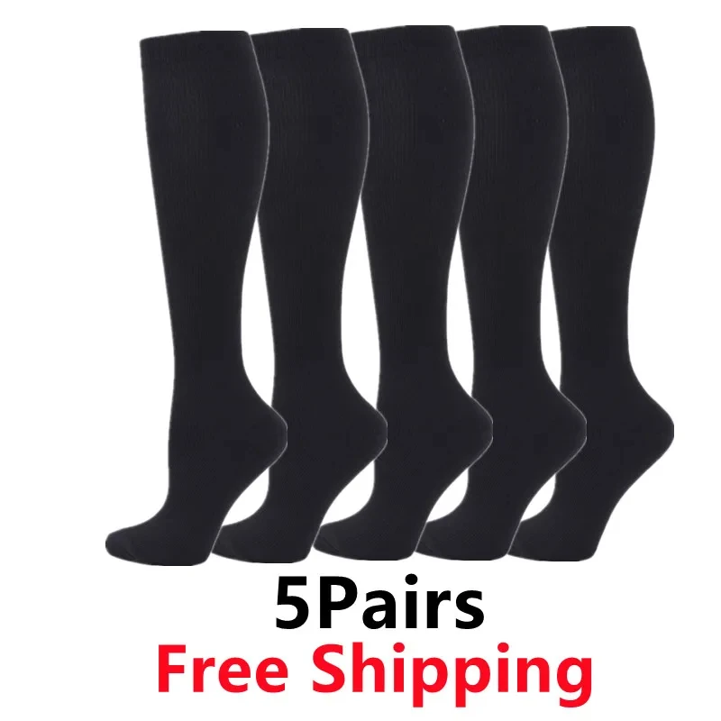 Compression Socks 5 Pairs Compression Socks Women Medical Varicose Socks Diabetes Nurse Sports Running Bicycle Basketball Football 20-30mmgh
