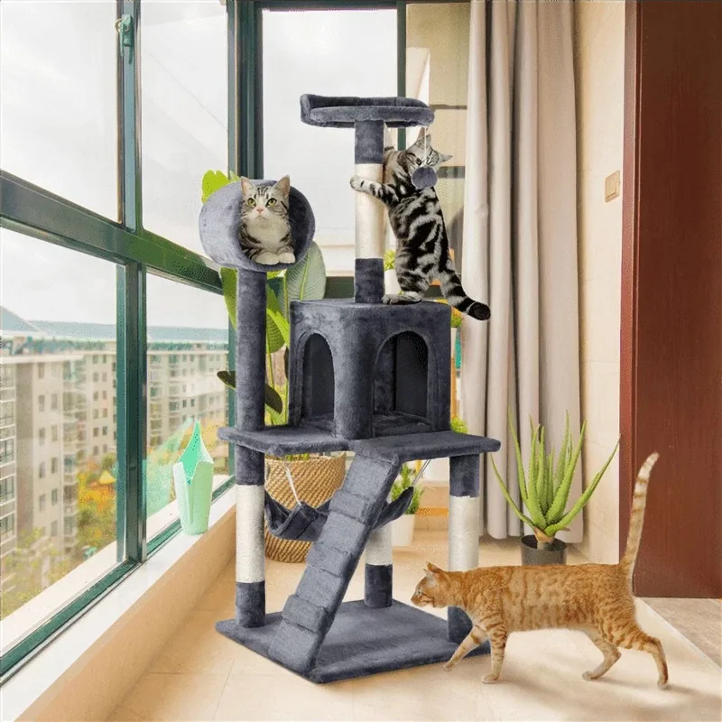 

Easyfashion 51'' Multilevel Cat Tree with Condo, Dark Gray Cat Scratcher Cat Toys