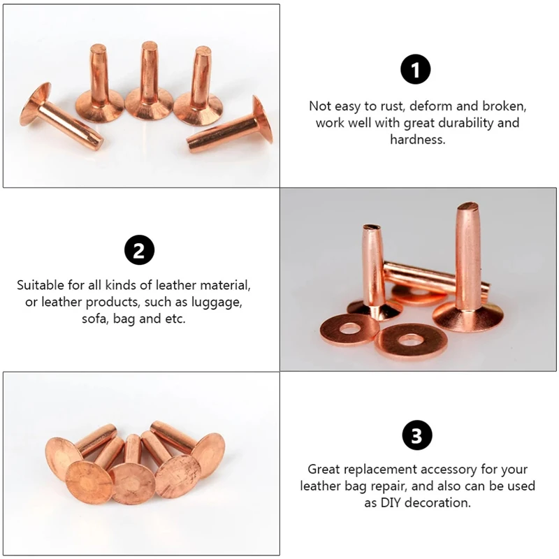 Copper Rivets 10Pcs Solid Brass Riveting Nail Studs For Clothes Belts Luggage Leather Craft Rivet Studs Permanent Tack Fasteners metal rivets,belt strap rivets,copper rivets,metal studs,leather rivets