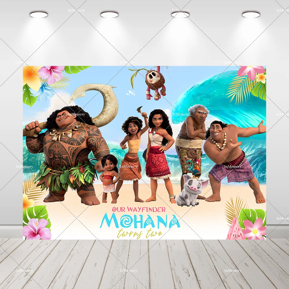 Disney Moana 2 Birthday Party Backdrop Personalised Name Banner Maui Beach Cartoon Vaiana Girls Background Banner Photo Studio