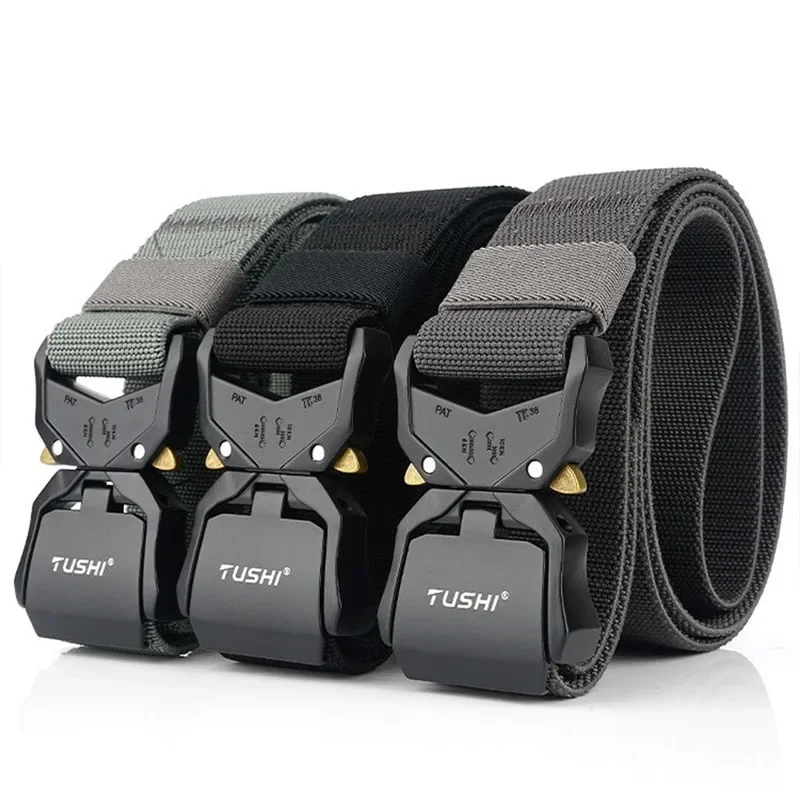 1PCS Aluminum Buckle Nylon Elastic Belt Hard Metal Quick Release Buckle Men's Tactical Belt Men's Accessories tactical belt