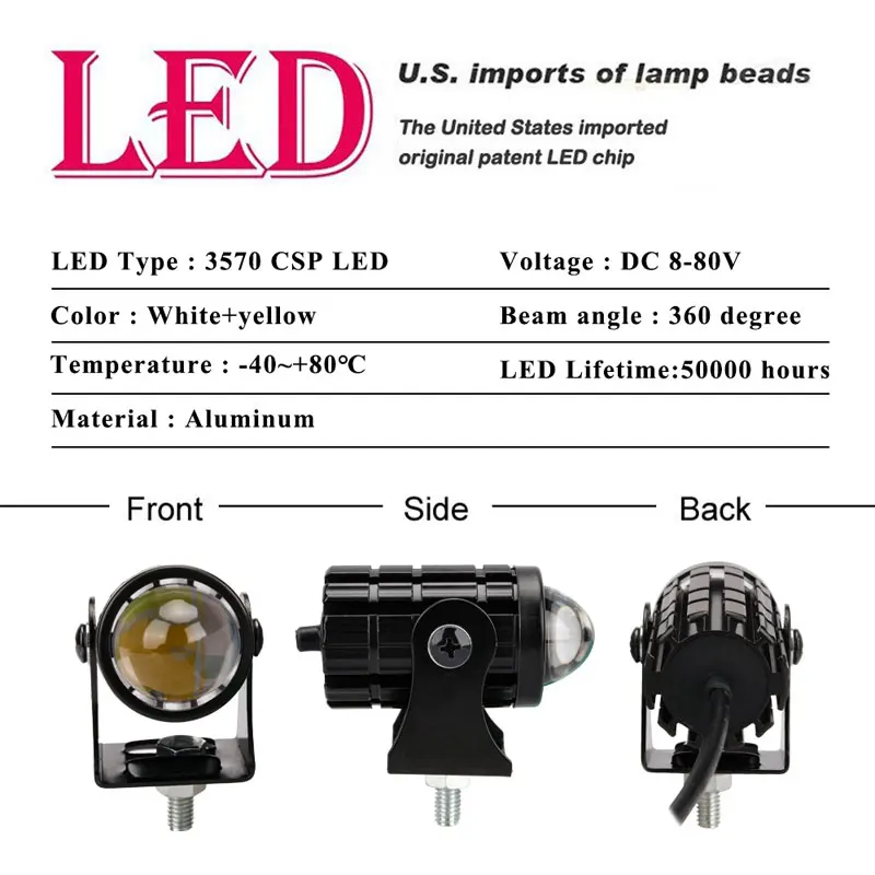Driving Light 1pc Mini Driving Light LED Projector Lens Motorcycle Headlight ATV Scooter for Auxiliary Spotlight Lamp