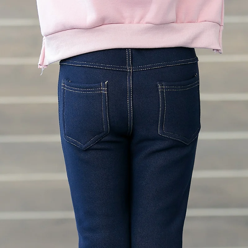 Pantalones vaqueros largos para niñas, mallas gruesas y ajustadas con cintura elástica, de lana, para invierno