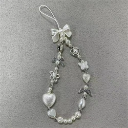 Baroque White Bow & Flower Beaded Phone Charm Lanyard (1)