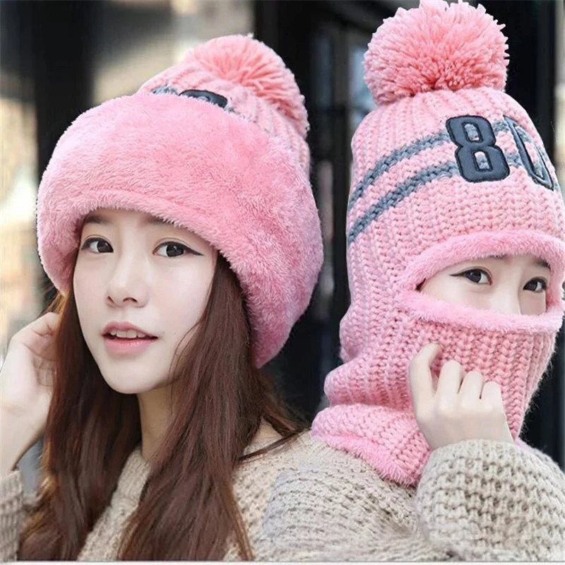 thermal aviator bomber hat Paragraph Hat Ms Korea Winter Earmuffs Cycling Sets Wind Knitting And Wool Warm Scarf Caps sheepskin bomber hat