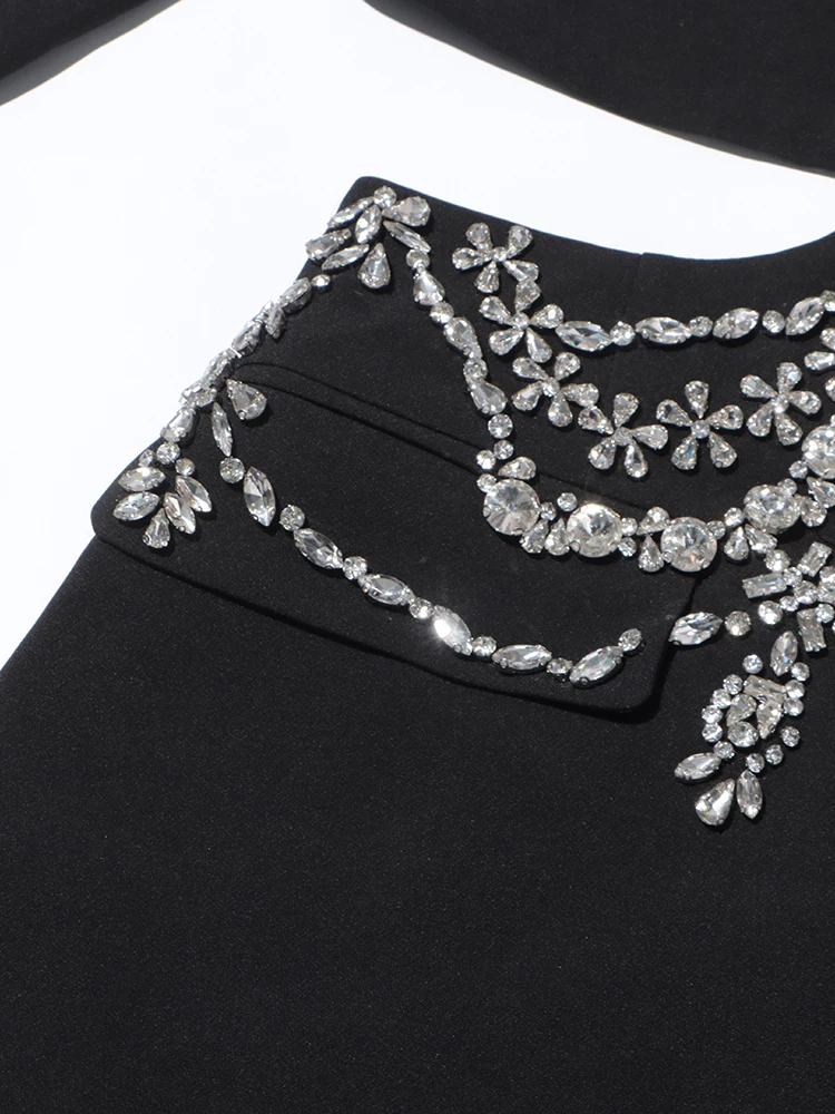 TWOTWINSTYLE Solid Spliced Diamonds Chic Blazers For Women Notched Collar Long Sleeve Patchwork Button Designer Coat Female New 5