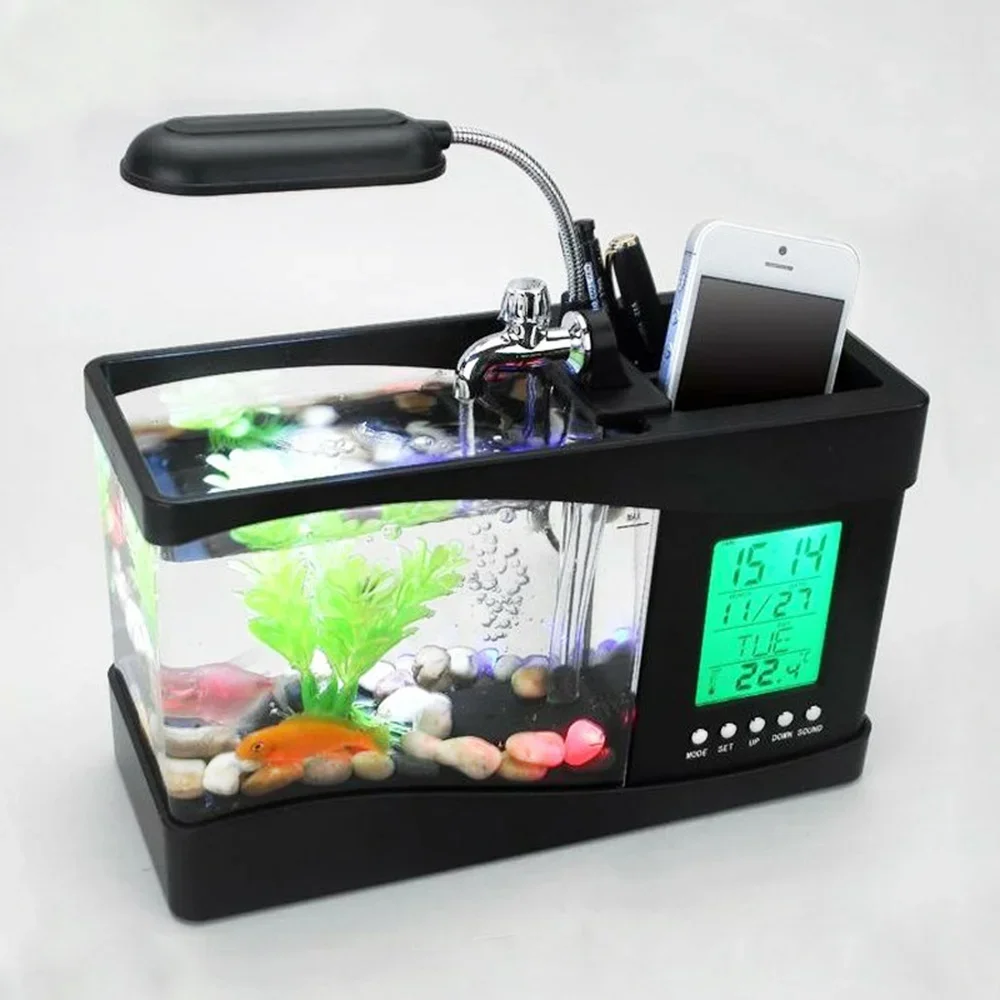 

Aquarium USB Mini Aquarium Fish Tank Aquarium With LED Lamp Light LCD Display Screen And Clock Fish Tank Aquarium