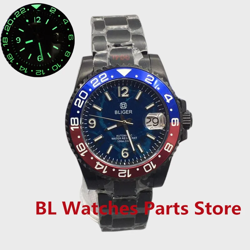 

BLIGER New Blue Dial 40mm Men Automatic Mechanical Watch NH35A Movement Full Luminous Black Unidirectional Bezel Sapphire Glass