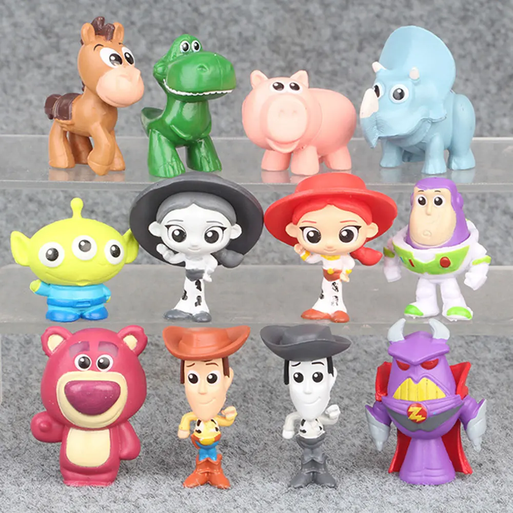 3.5-4.5Cm 12 Pz/Lotto Toy Story Woody Buzz Lightyear Bullseye Horse Bunny Ducky Trixie Rex Hamm Pig Pvc Figure Doll Figures Toys