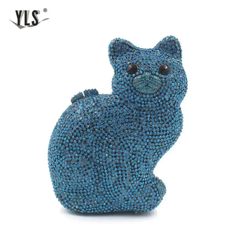 Women Evening Bag Ladies Rhinestone Bag Evening Dress Wallet Crystal Silver Gold Cat shaped Handbag Party