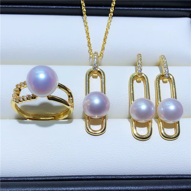 

2023 New Pearl Earrings For Women Jewelry Sets Freshwater Pearl 14k Gold Plating Rectangle Style Necklace Stud Earring Ring Gift