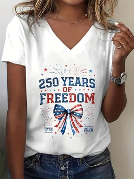 Women's Clothing USA 1776 2026 Graphic Tee Top 4th of July V-neck T-Shirt Women 1776 2026 250th Birthday Print Clothes