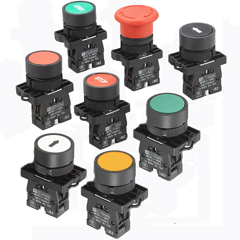 Momentary Self-Reset Flat Push Button With Mark Switch 22mm 1NC 1NO XB2 ...