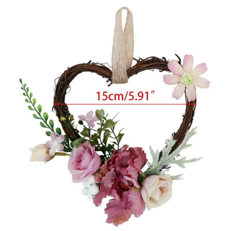 Y1UB Heart Shaped Wreath Artificial Flower Romantic Hanging for Wedding Party Car Front Door Valentines Decoration