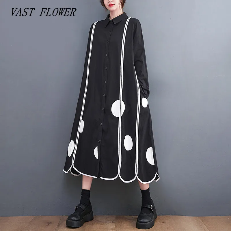 

long sleeve cotton vintage Polka Dot new in dresses for women casual loose spring autumn shirt dress elegant clothing 2023
