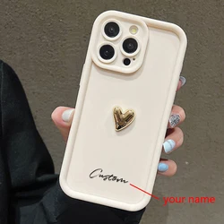 3D Gouden Liefdeshart Gepersonaliseerde Naam Telefoonhoesje Cover