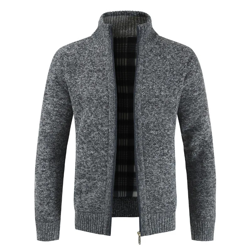 Autumn Winter Men's Knitted Cardigan Standing Collar Long Sleeve Zipper Sweater Coat Large Size Solid Color Slim Fit Knitwear