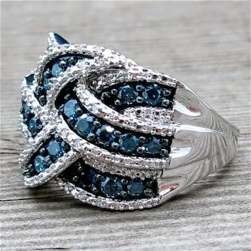 Womens Ring Milangirl Luxury Cubic Zirconia Rings For Women Jewelry Wedding Engagement Dark Blue Rings Statement Anel