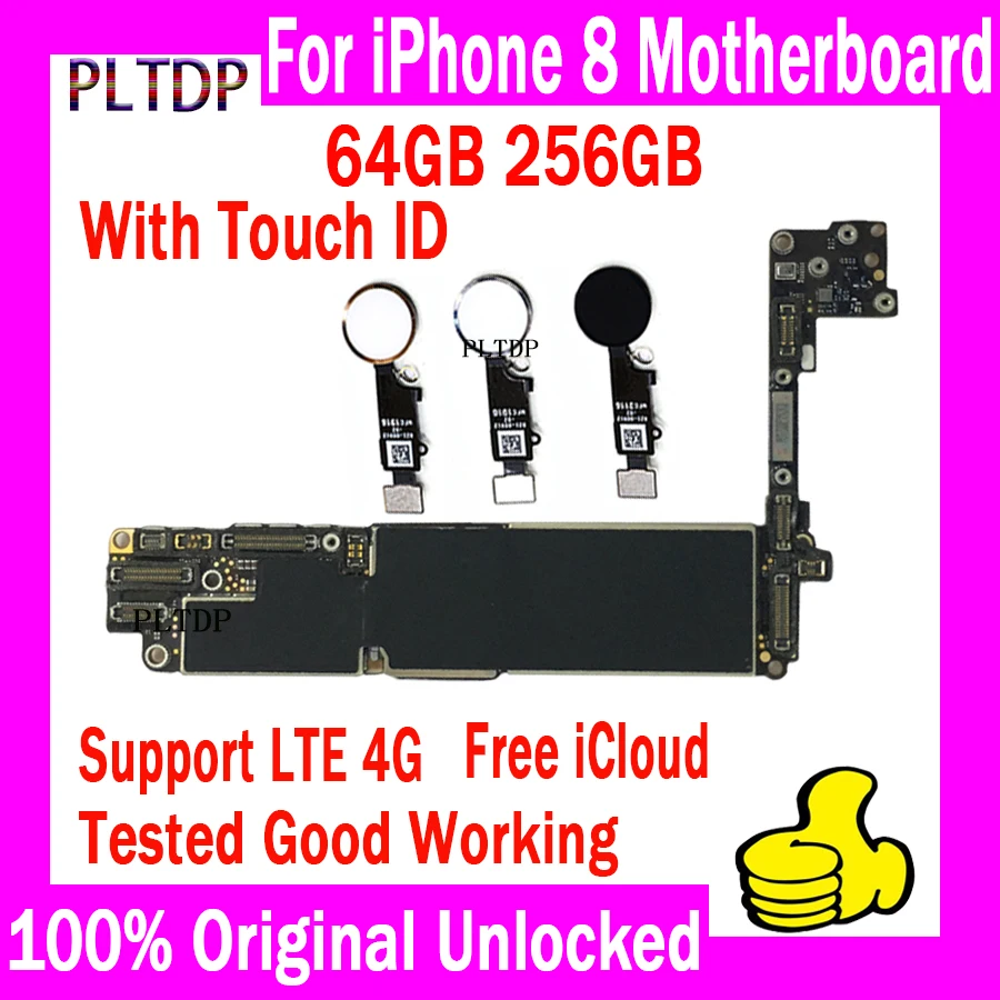 

No ID Account For iPhone 8 Motherboard With/NO Touch ID Logic Board 64GB 256GB With IOS System Free icloud Tested Mainboard