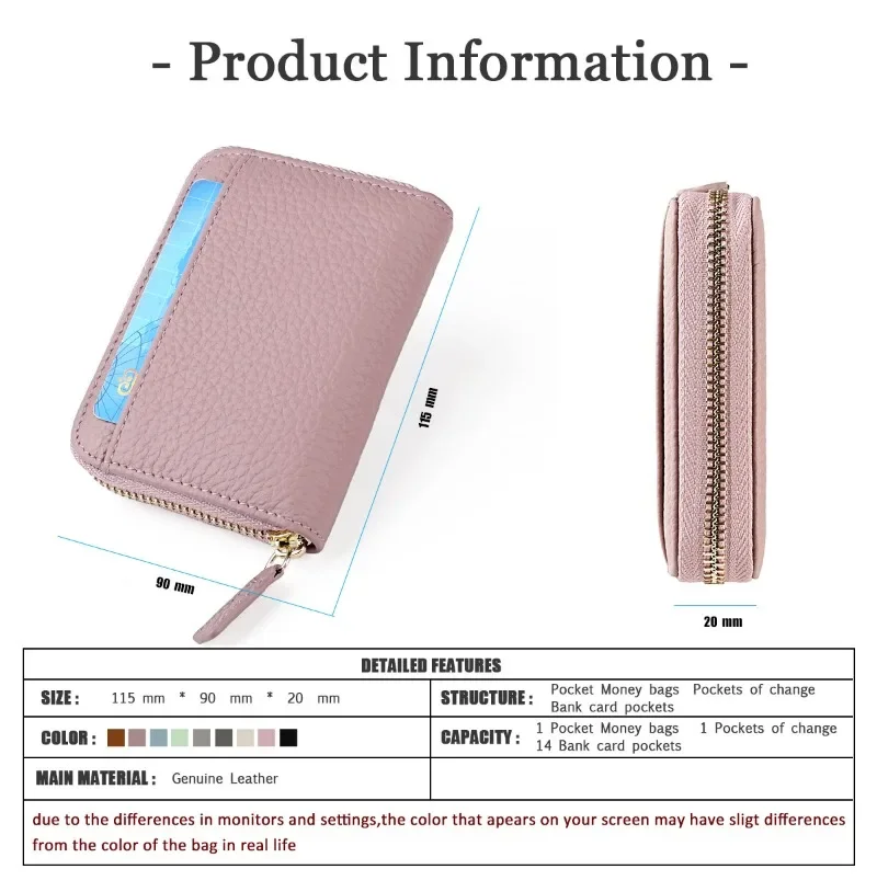 2024 RFID Genuine Leather Card Wallet Men Women Purse with Coin Pocket Card Holder Card Bag Japanese Style Zipper Green Wallets