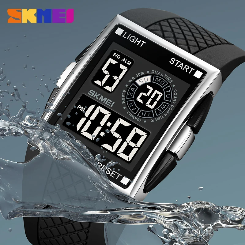Fashion 2Time Digital Watch For Men SKMEI Sports Watches Men's LED Electronic Clock Waterproof Countdown Wristwatch Reloj hombre