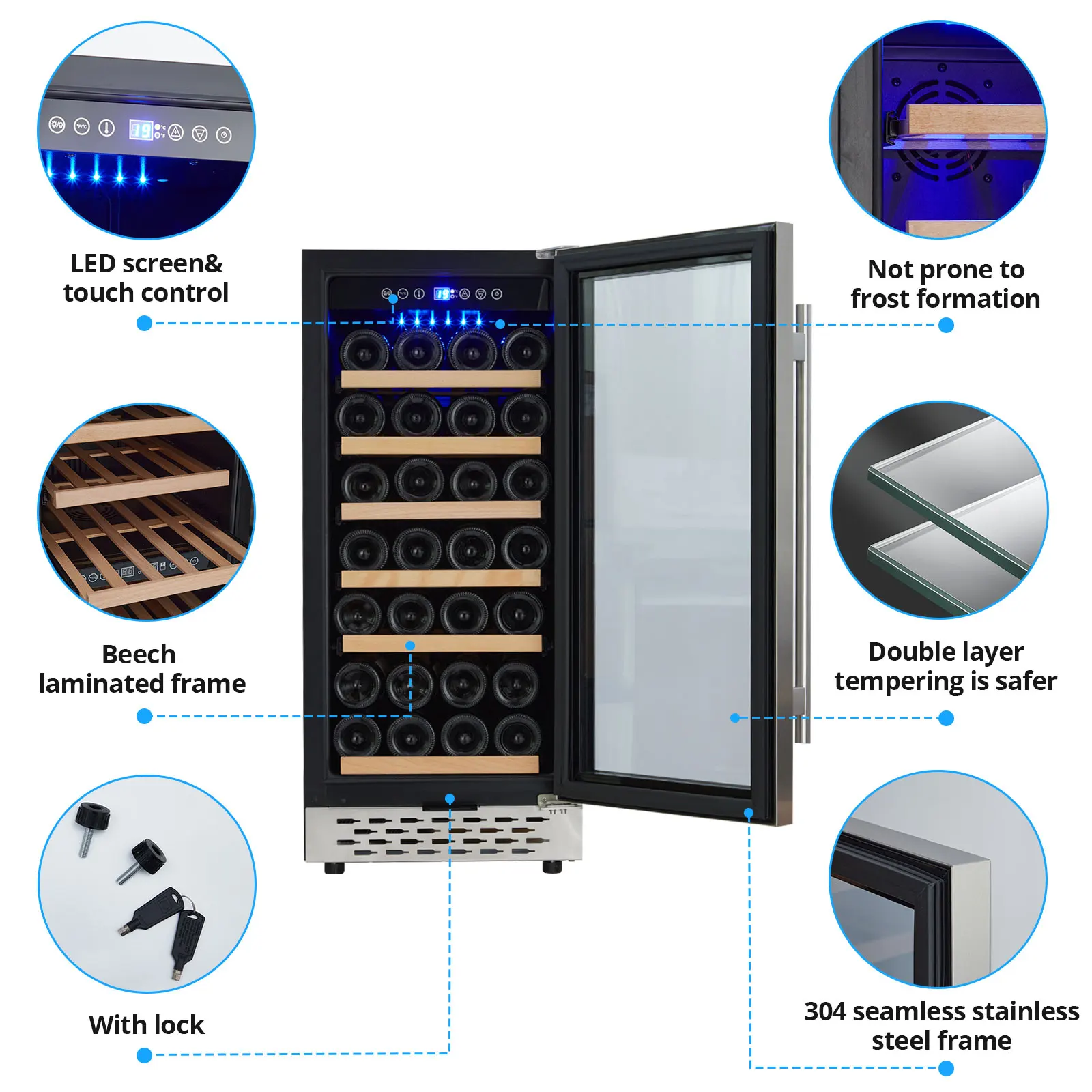 Wine Cooler Refrigerator 28 bottles, Mini Fridge with 41-65°F Digital Temperature Control, Glass Door Free Standing for Bar Home 5
