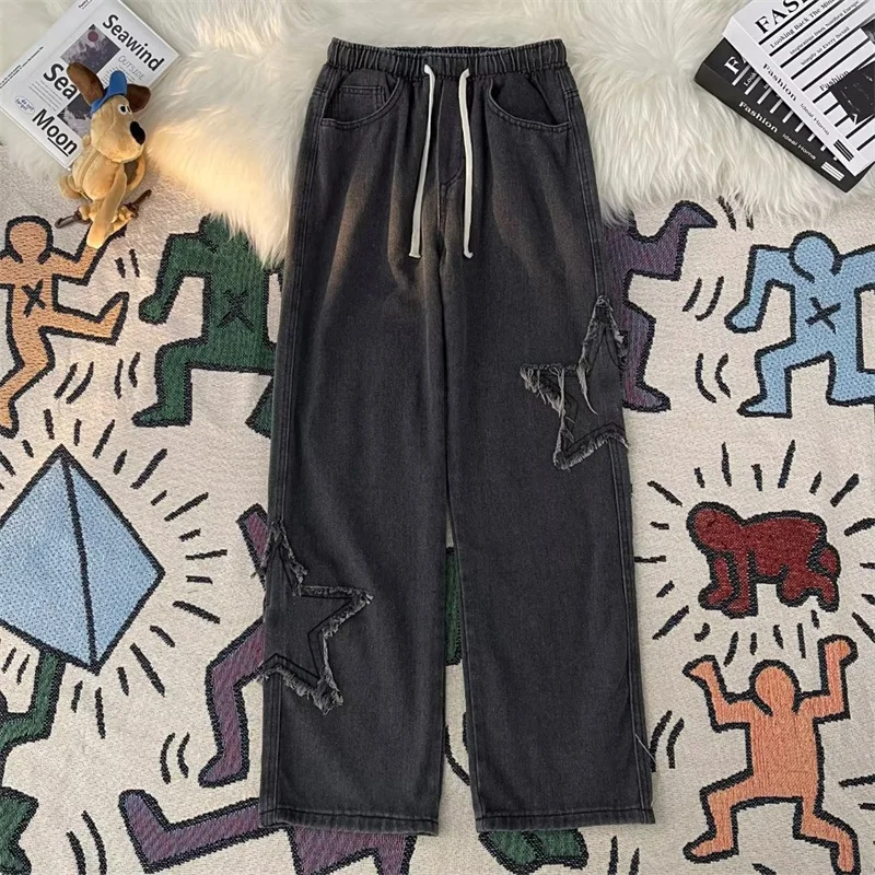 American Retro Star Embroidery Jeans Men's Baggy Hip Hop