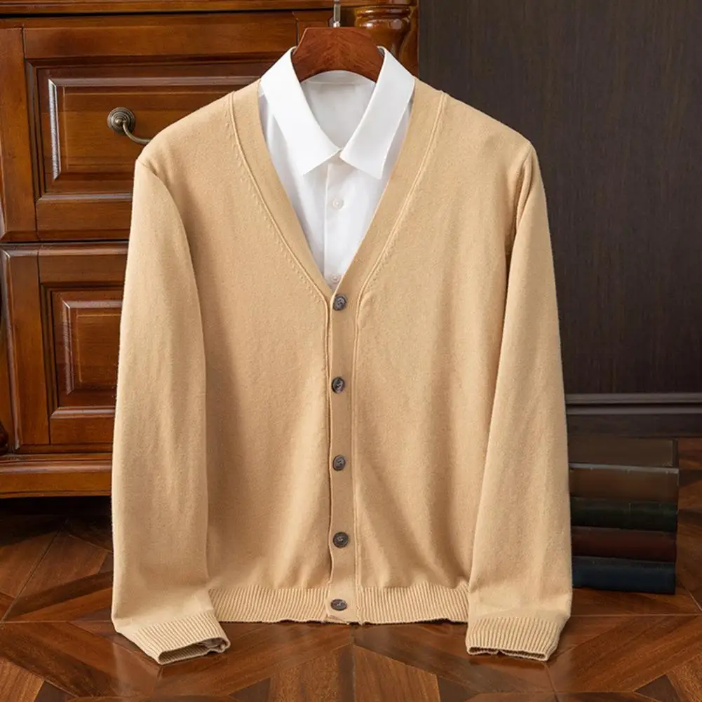 

Knitted V-neck Cardigan Men's V Neck Cardigan Sweater Coat for Fall Winter Single-breasted Solid Color Knitted Buttons Soft Warm