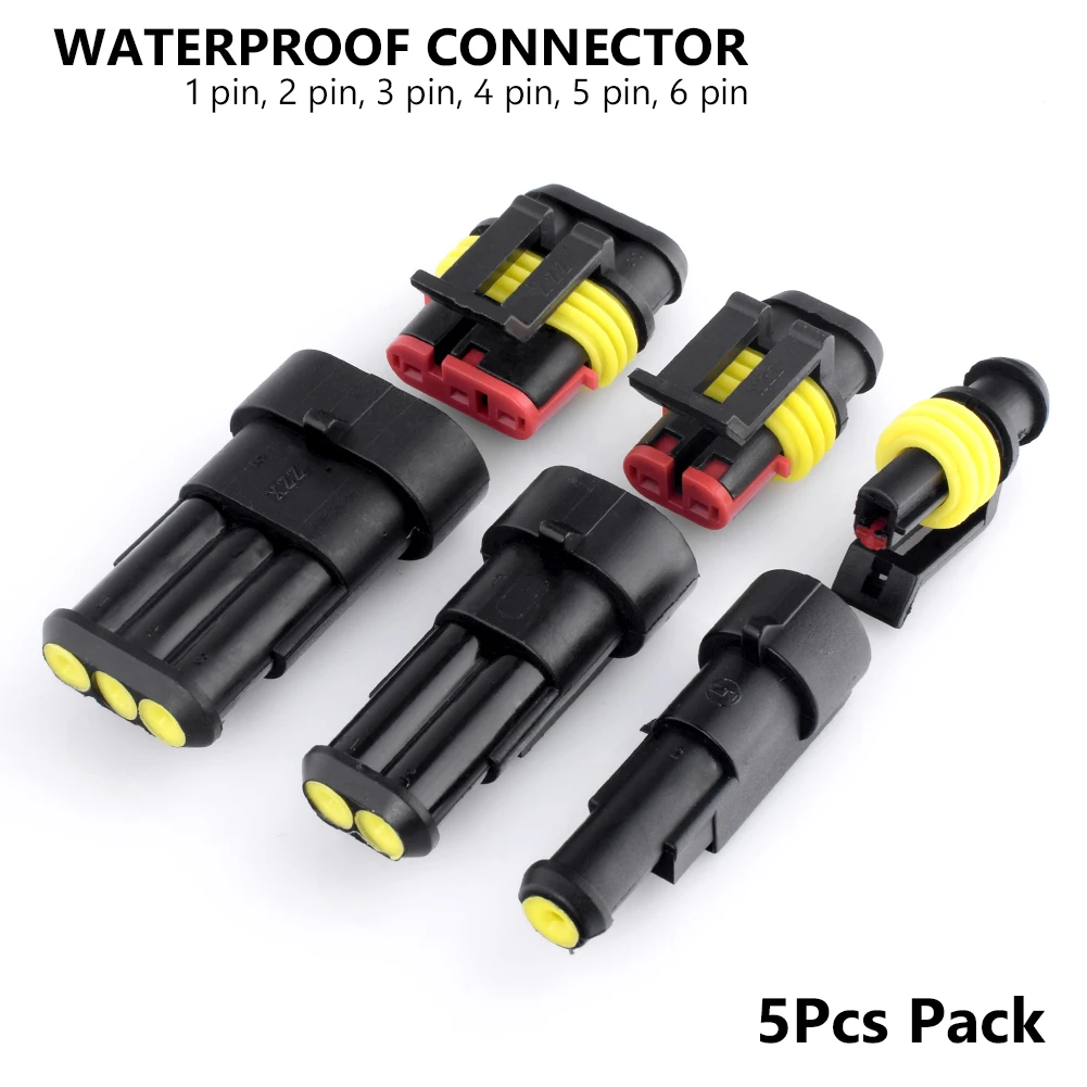 

5Pcs/Set Waterproof Connector Plug 1/2/3/4/5/6 Pins Way AMP Super Seal IP68 Electrical Automotive Wire Plug Car Terminals Truck