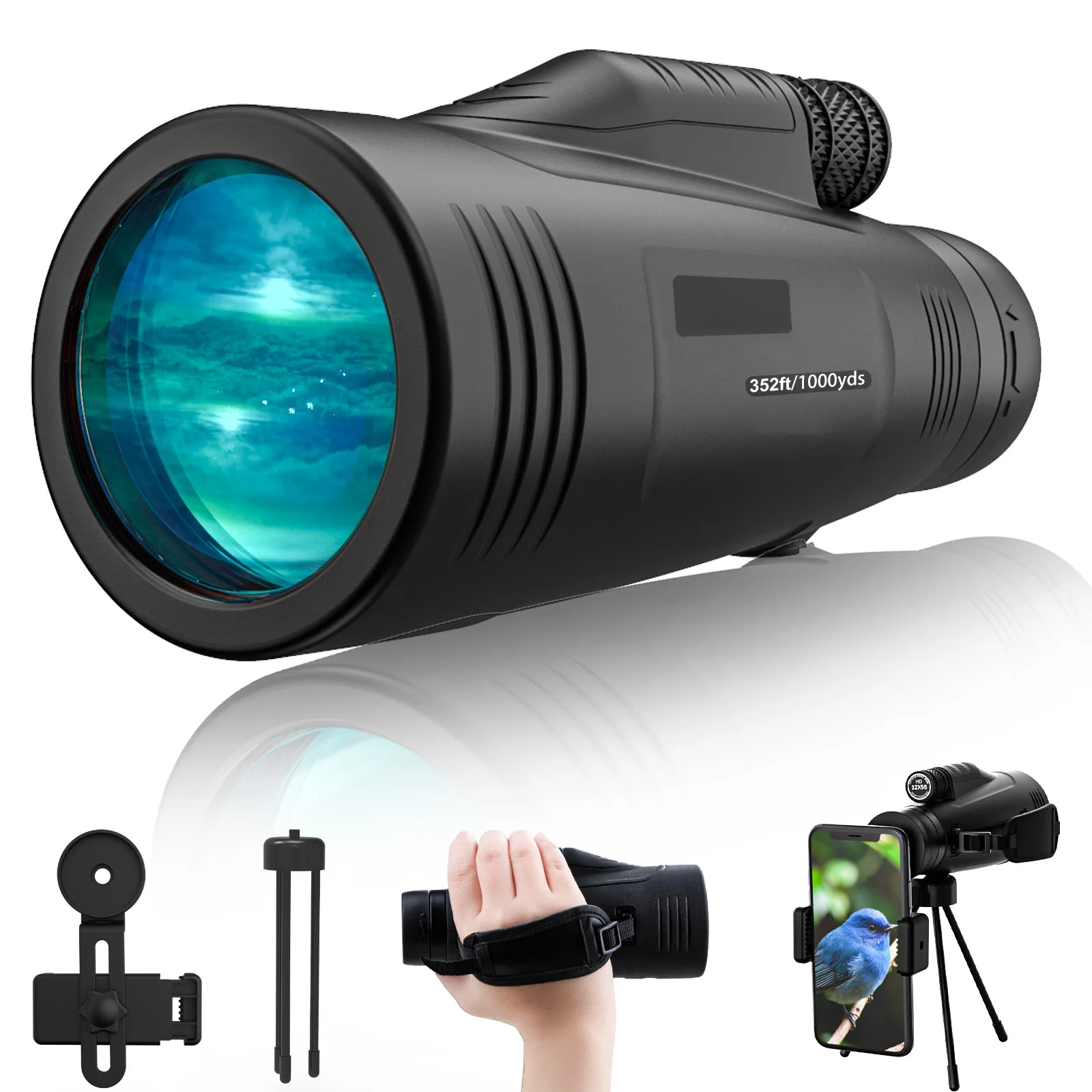 12x50 Monocular Portable Telescope Long Range BAK4 Prism BAK4 Monocle