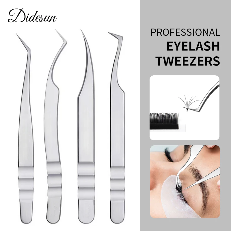 Didesun Fiber Tip Eyelash Extension Tweezers  45° 90° Stainless Steel Lash Tweezers for Volume Fans Makeup Tools