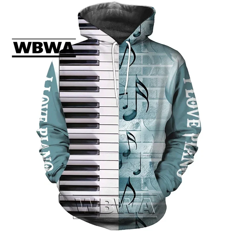 WBWA Fashion Novelty Streetwear Hoodie Men Pullover Shirts Musical Note 3D Print Hooded Sweatshirt Piano Harajuku Long Sleeve 3