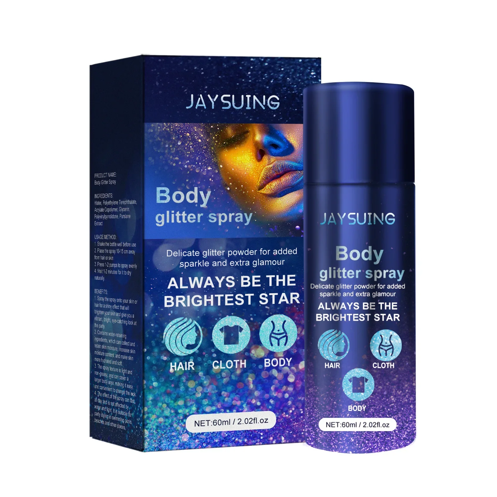 Body Glitter Spray Sparkly Glow Face Hair Shimmer High Gloss Lasting Waterproof Sweatproof Diamond Highlight Illuminator Makeup 2