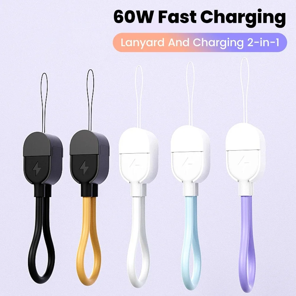 60W Fast Charging Phone Data Cable 2 In 1 Keychain
