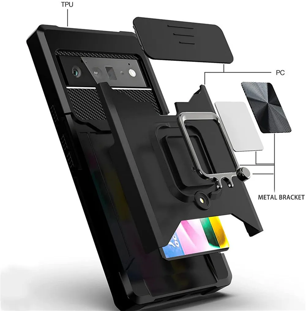 Enhanced Protective Cover with Card Slots and Hard Slider Window for Camera - Google Pixel 6 Series