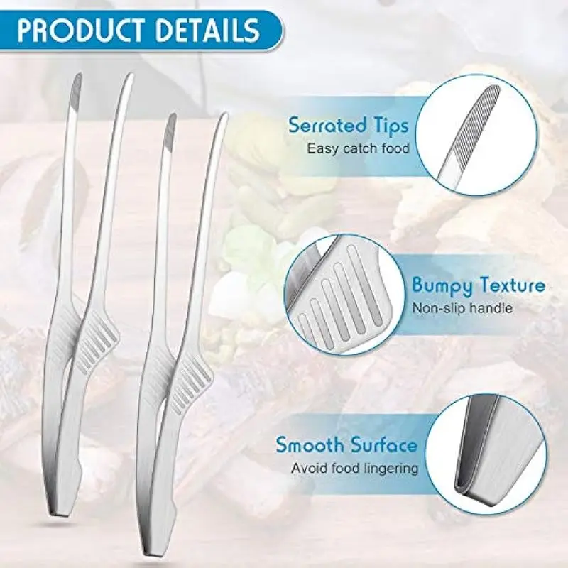BBQ Tongs Non Slip Cooking Utensils Stainless Steel Tongs for Serving Food Salad Camping Barbecue with Support Stand