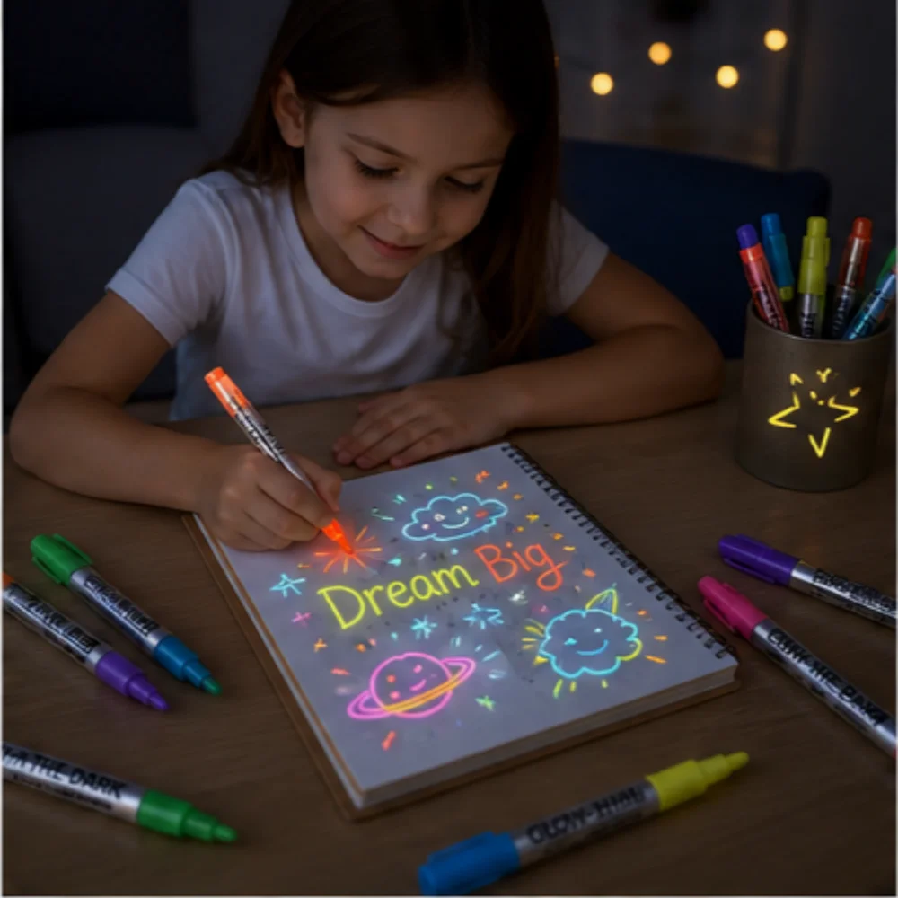 Pennarelli Fluorescenti a 8 Colori, Decorazioni per Feste, Idee Fai-da-Te, Insegne Luminose, Impermeabili e Non Tossici per Viso, Vetro, Pietra - immagine 5
