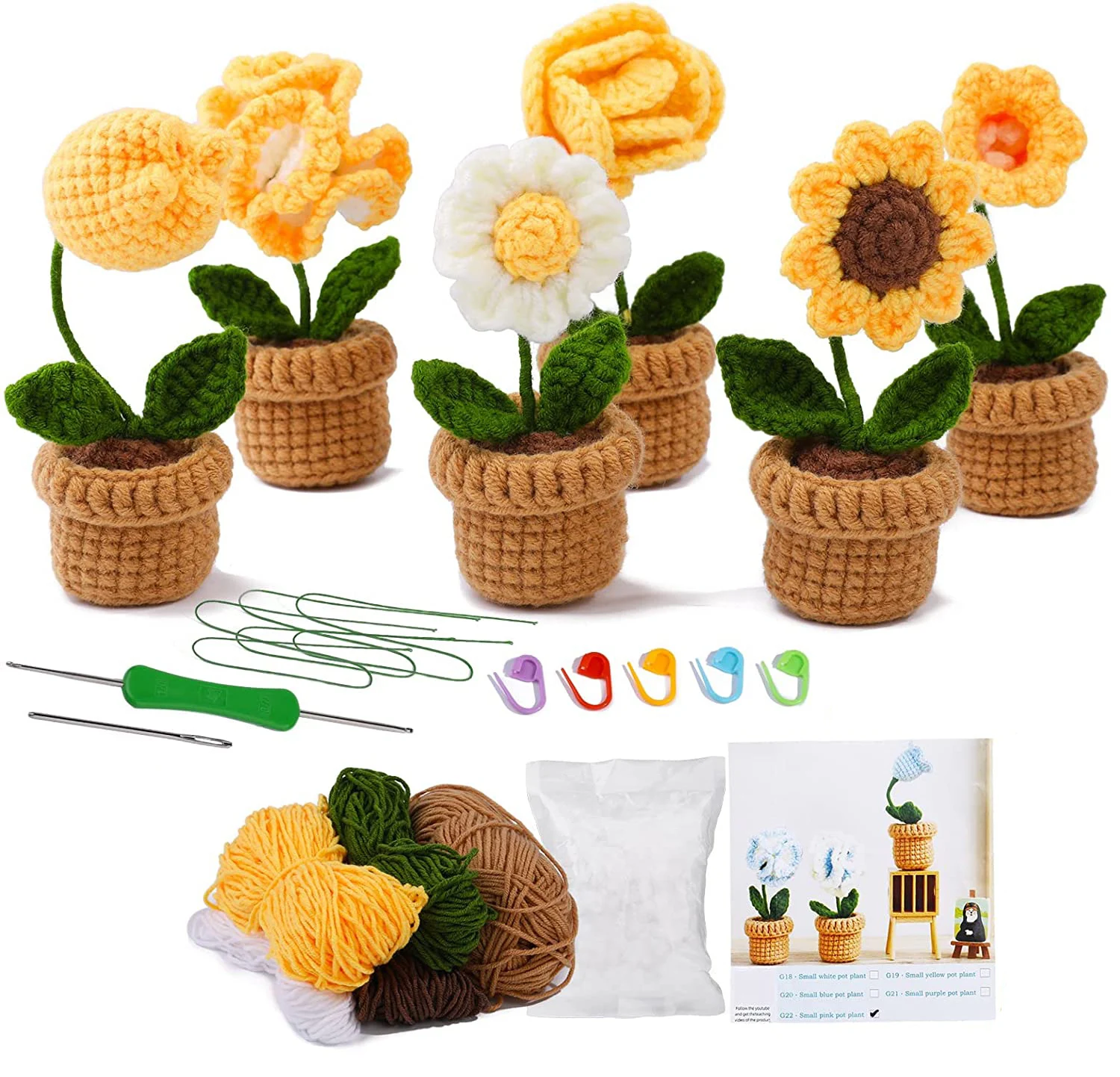 Handmade Flower Potted Crochet Knitting Kits, Wool Yarn Crochet, Sunflower  Daisy Lily Kit, DIY Beginner Women