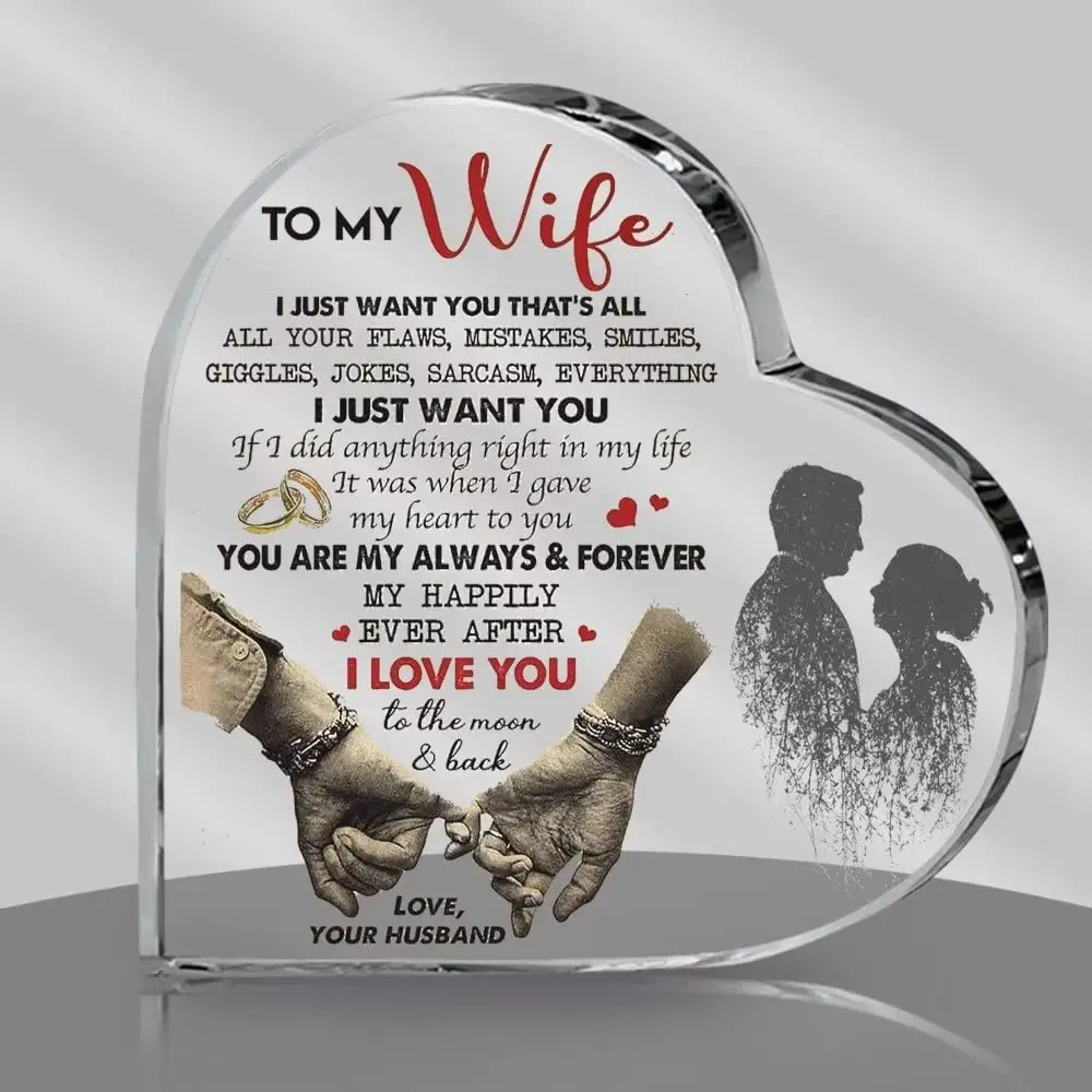 

Two Hands Print Acrylic Heart Plaque Birthday Christmas Gifts for Him Men Fiance Husband Keepsake Groom Anniversary Desk Decor
