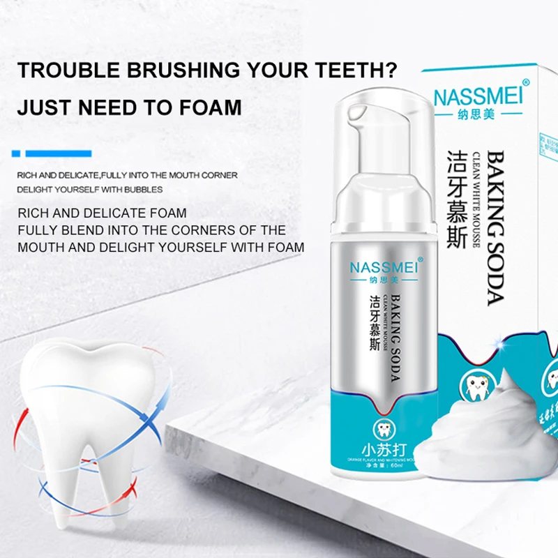 

Baking Soda Teeth Whitening Mousse Brightify Deep Cleaning Foam Toothpaste Removes Stains Fresh Breath Dental Care Tools 60ml