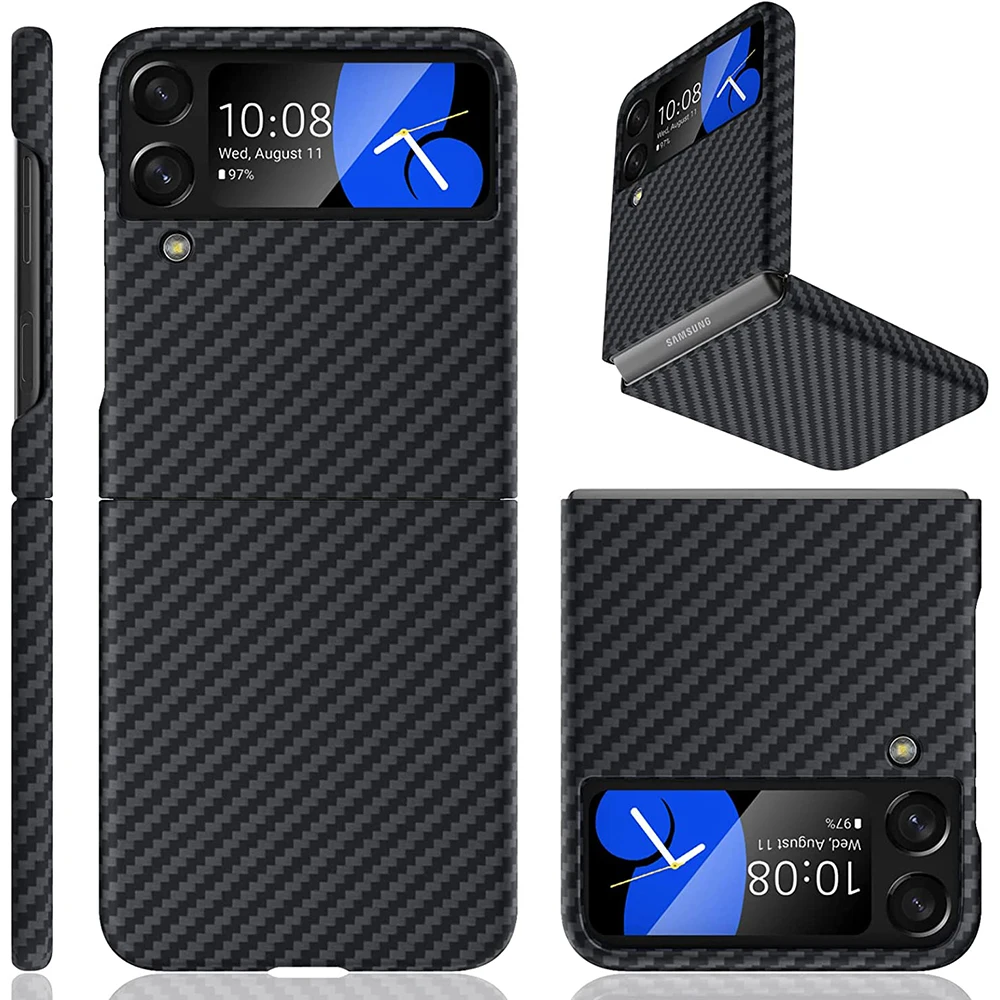 

iamuu Real Carbon Fiber Case for Samsung Galaxy Z Flip 4 3 Case Ultra Thin Aramid Fiber for Z Flip 3 4 Phone Cover